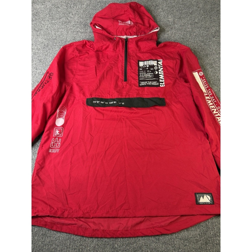 Brooklyn Cloth Y2K Red Graphic Anorak Windbreaker Hooded Jacket Men's Size L